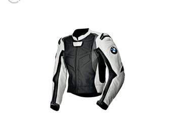 Herren Schwarz-Weiß Leder Motorradjacke - Schützende Bikerjacke im Racing Style
