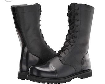 Botas de combate de cuero negro hechas a mano / Botas militares con cordones para hombre / Botas tácticas de montar duraderas