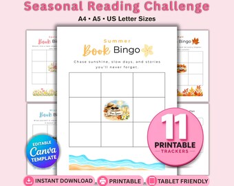 Seasonal Reading Challenge Printable | Bookclub Tracker | Reading Bingo Bundle | Books Read Tracker for Book Lovers