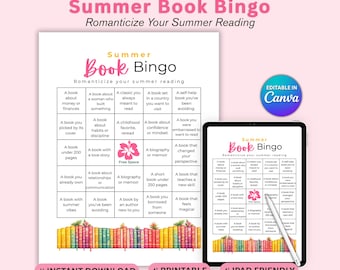 Summer Reading Bingo Printable | Bookclub Game | Reading Tracker | Book Review Template | Reading Plan