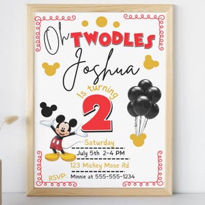 Oh Twodles Mickey Mouse 2nd Birthday Digital Invitation | 2nd Birthday Party Invite | Editable Digital Download | Mickey Theme Printable