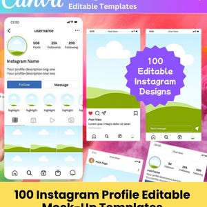 100 Instagram Profile Mockup Templates | Editable Canva Templates for Social Media, Influencer Branding and Business Marketing