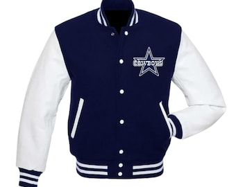 Kurtka Cowboys Varsity: wełna i skóra PU, z nadrukiem Letterman – futbol amerykański