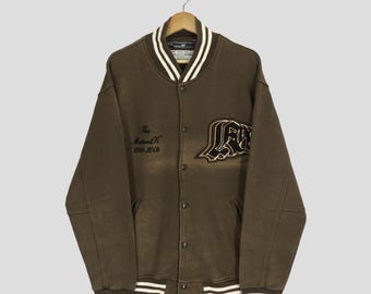 Vintage Number (N)ine Faded Brown Varsity Cotton Jacket Large Number (N)ine Japan Snap Button Down Varsity Sweater Jacket Japan Size L