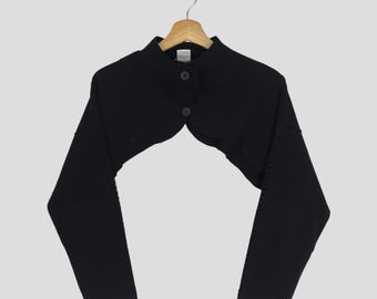 Vintage 80s Issey Miyake Japan Ladies Cropped Black Medium Issey Miyake Japanese Designer Cardigans Short Cropped Top Stylish Sweater Size M