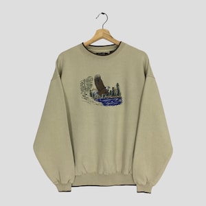 Vintage 90s Alaska Bald Eagle Sweatshirt - Embroidered Crewneck Pullover, Size L