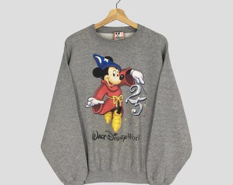 Vintage 90s Mickey Mouse Gray Sweatshirt Large Mickey Mouse Cartoon Big Printed Sweater Walt Disney The Mouse Crewneck Mickey Jumper Size M