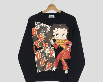 Vintage 90s Betty Boop Cartoon Black Sweatshirt Medium Betty Boop Full Printed Graphic Sweater Betty Boop Crewneck Cute Cartoon Size M