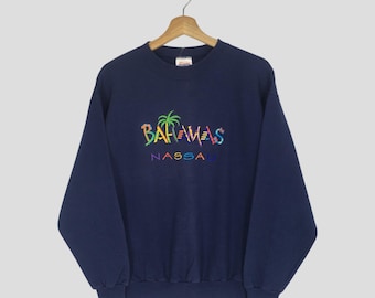 Vintage 90's Bahamas Blue Sweatshirt Medium Bahamas Nassa Embroidery Logo Sweater Bahamas Souvenirs Crewneck Bahamas Pullover Bahamas Size M
