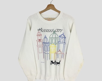 Vintage 90s Kansas City White Sweatshirt Large Kansas City Us State Graphic Sweater Kansas City Souvenir Crewneck Kansas City Jumper Size L