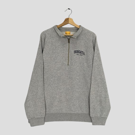 Vintage Y2K Borgata Grey Sweatshirt 2Xlarge Borgata Spell Out Small Logo Half Zipper Sweater Borgata Jumper Borgata Pullover Baggy Size XXL