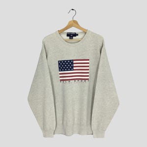 Vintage 90s Polo Sport Ralph Lauren Grey Sweatshirt - USA Flag Size M