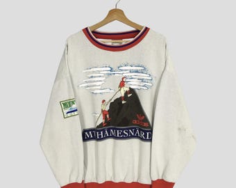 Vintage 80s Adidas White Grey Sweatshirt Xlarge Adidas Mt Hamesnard Big Logo Sweater Adidas Sportswear Mountain Crewneck Pullover Size XL