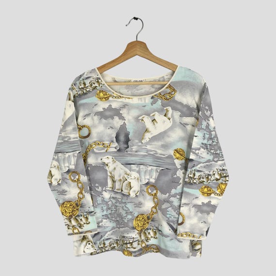 Celine, Vintage Retro Celine Paris Ladies Sweatshirt Medium Celine Paris Overprinted Luxury Baroque Gold Chain Graphic Sweater Crewneck Size M