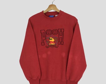 Vintage Winnie The Pooh Disney Red Sweatshirt Medium Pooh Embroidery Logo Sweater Winnie The Pooh Cartoon Walt Disneyland Crewneck Size M