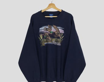 vintage américain extérieur bleu sweat 2 X large américain extérieur canard colvert imprimé pull canard habitat animal lac ras du cou taille XXL