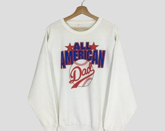 Vintage 90's All American Dad White Sweatshirt Large All American Dad Graphic Baseball Sweater All American Dad Crewneck Pullover Size L