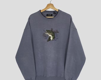Vintage Sportsman Fishing Tournament Blue Sweatshirt Xlarge Mouth Bass Fish Embroidery Logo Sweater Trout Fish Fishing Jumper Fish Size XL