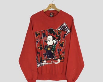 Vintage Mickey Mouse Red Sweatshirt Large Mickey Mouse Big Printed Cartoon Pullover Walt Disney Mickey Crewneck Mickey Disneyland Jumper L