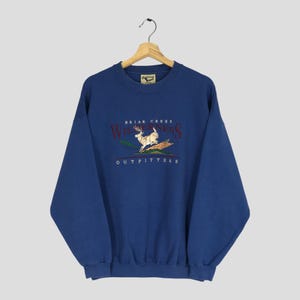 Vintage 90&#39;s Briar Creek Whitetail Deer Blue Sweatshirt Large Deer Animal Wildlife Embroidery Graphics Sweater Deer Animal Hunting Size L