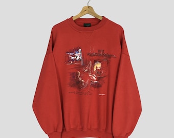 Vintage 90's Retro Graphic Northern Reflections Red Sweatshirt Xlarge Northern Reflections Art House Sweater Northern Reflections Size XL