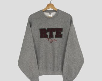 Vintage RTE Tigers Gray Sweatshirt Large Rte Tigers Embroidery Spell Out Big Logo Sweater College Pullover Rte Tigers Jumper Outfits Size L