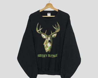 Vintage Whitetail Deer Animal Black Sweatshirt Xlarge Deer Hunter Nightmare Jungle Graphic Sweater Wildlife Hunting Crewneck Habitat Size XL