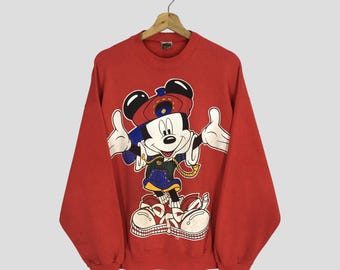 Vintage 90's Mickey Mouse Red Sweatshirt Large Mickey Mouse Walt Disney Cartoon Sweater Mickey Mouse Cartoon Pullover Mickey Jumper Size L