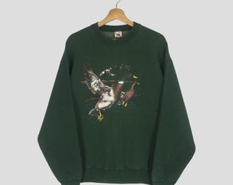 Vintage 90's Mallard Duck Green Sweatshirt Large Mallard Duck Graphic Wildlife Printed Sweater Mallard Duck Bird Animal Crewneck Pullover L