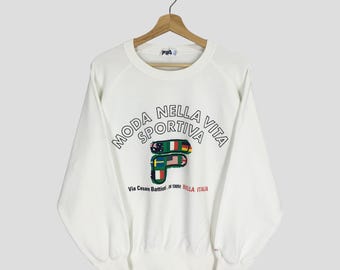 Vintage 90s Fila Sport Sweatshirt - White Big Logo Crewneck Size M