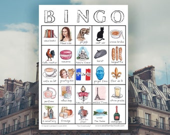 Paris Adventure Bingo - Set of FIVE - Printable Travel Game, Eiffel Tower, Mona Lisa, Instant Download, Family Fun