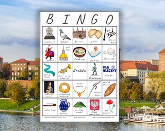 Kraków Travel Bingo - Set of FIVE Printable Cards, Instant Download, Wanderlust Travel Game, Poland, Europe Trip, Family Vacation