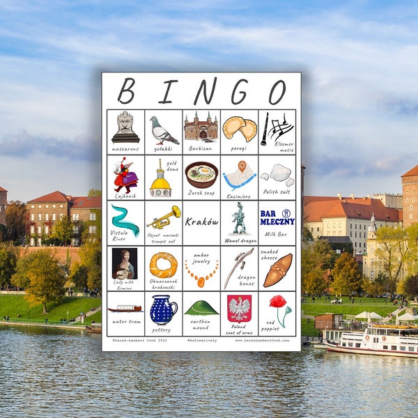 Kraków Travel Bingo - Set of FIVE Printable Cards, Instant Download, Wanderlust Travel Game, Poland, Europe Trip, Family Vacation