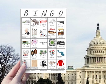 Washington, DC Travel Bingo - ONE Card - Explore the Capital City with a Printable Bingo Card - Instant Download, Travel Game, Family Fun