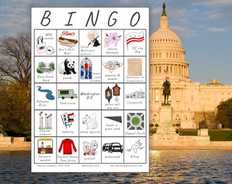 Washington D.C. Travel Bingo - Set of FIVE - Instant Download, Printable Travel Game, Family Fun, City Explorer, Digital Download Card