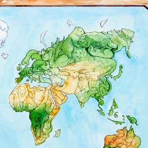 Roam The Globe: Animal Map - Fine Art Print, Giclee Print, Medium Size, Children's Room Decor, Nursery Art - 16,25" x 11,25