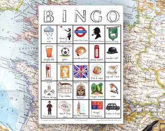 London Travel Bingo - Set of FIVE - Printable Bingo Cards, Digital Download, Travel Game, Family Fun, UK, City Explorer, British Icons