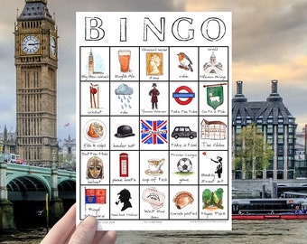 London Explorer Bingo - ONE Card - Printable Travel Game, Big Ben, Buckingham Palace, Instant Download, Family Fun, City Traveler