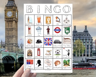 London Explorer Bingo - ONE Card - Printable Travel Game, Big Ben, Buckingham Palace, Instant Download, Family Fun, City Traveler