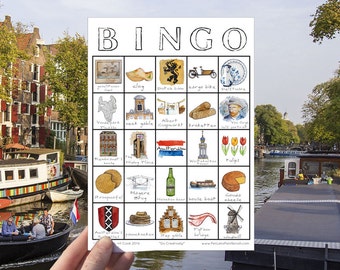 Amsterdam Travel Bingo Card - ONE Card - Printable Digital Download, City Explore Game, Illustrated Travel Companion, Holland Icons