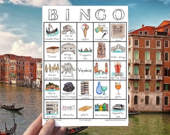 Venice Travel Bingo Card - ONE Card - Printable Game, Instant Download, Wanderlust Digital Download, Italian Adventure, Traveler Keepsake