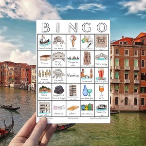 Tarjeta de bingo de viaje de Venecia - UNA tarjeta - Juego imprimible, Descarga instantánea, Descarga digital Wanderlust, Aventura italiana, Recuerdo del viajero