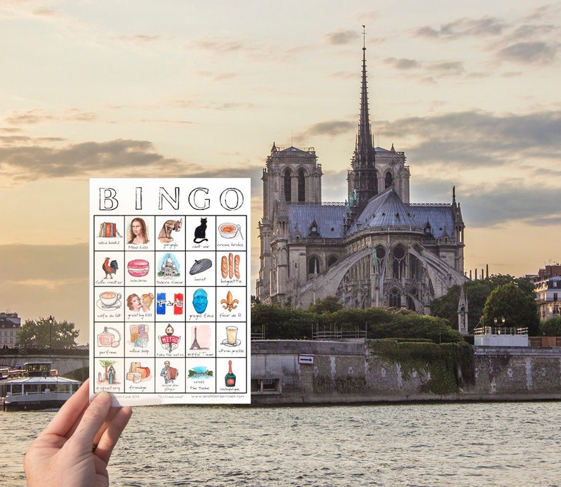 Paris Travel Bingo Card Printable ONE Card Digital Download, Unique Bingo Game, France, City Traveler, Eiffel Tower, Sightseeing Game image 5