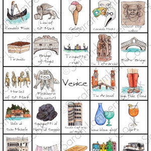 Venice Travel Bingo Card ONE Card Printable Game, Instant Download, Wanderlust Digital Download, Italian Adventure, Traveler Keepsake image 2