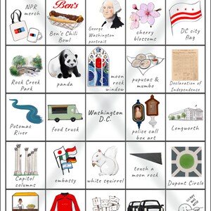 Washington D.C. Travel Bingo Set of FIVE Instant Download, Printable Travel Game, Family Fun, City Explorer, Digital Download Card image 2