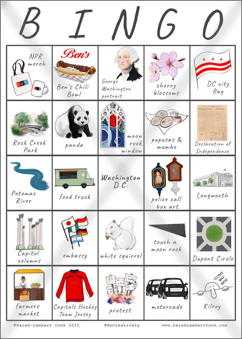 Washington D.C. Travel Bingo Set of FIVE Instant Download, Printable Travel Game, Family Fun, City Explorer, Digital Download Card image 2