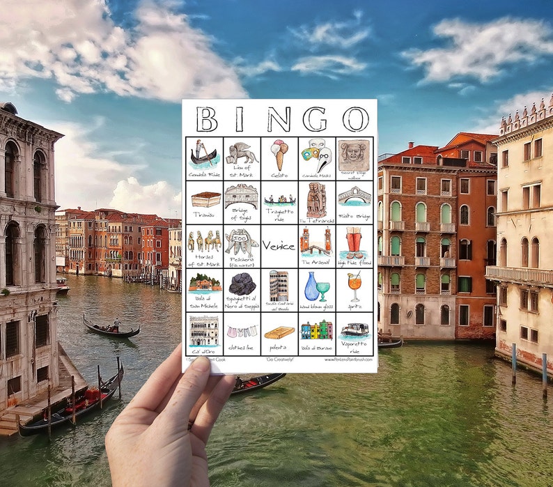 Venice Travel Bingo Card ONE Card Printable Game, Instant Download, Wanderlust Digital Download, Italian Adventure, Traveler Keepsake image 1