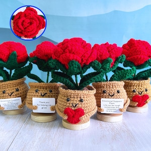 Entzückende handgemachte häkeln rote Rose Topfpflanze, häkeln Rose Topf, häkeln Blumen im Topf, voll geblühte häkeln Rose, emotionale Unterstützung Rose