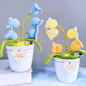 Crochet Lily of the Valley Night Light,Handmade Knitted Flower Lamp,Lily Potted Plant Light Lamp,Crochet Gifts with Custom Tags,Knit in Pot