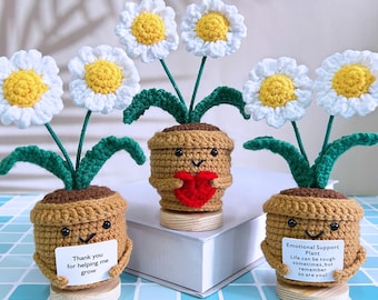 Perfect Handmade Crochet Double Ended Daisy Potted Plant,Cute Crochet Flowers,Crochet Daisy in Pot,Thank you Gift,Emotional Support Plant